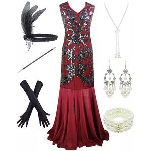 5858 Stone 1920s Mermaid Flapper Gown Party Evening Dress